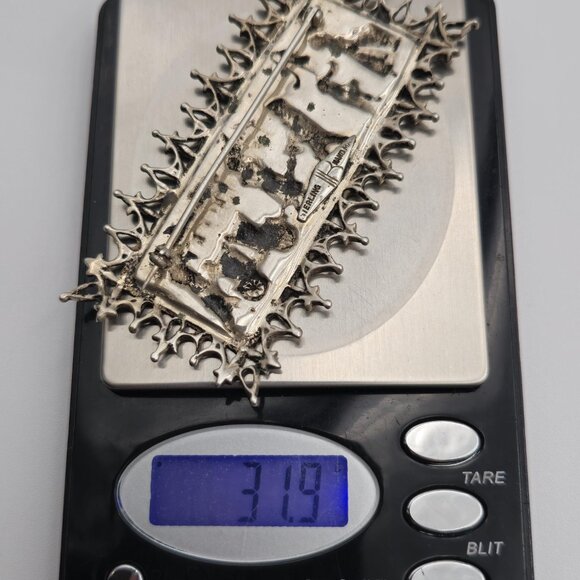 Sterling Silver Large Old Town Village Scene Pin Brooch B369 - Picture 7 of 7